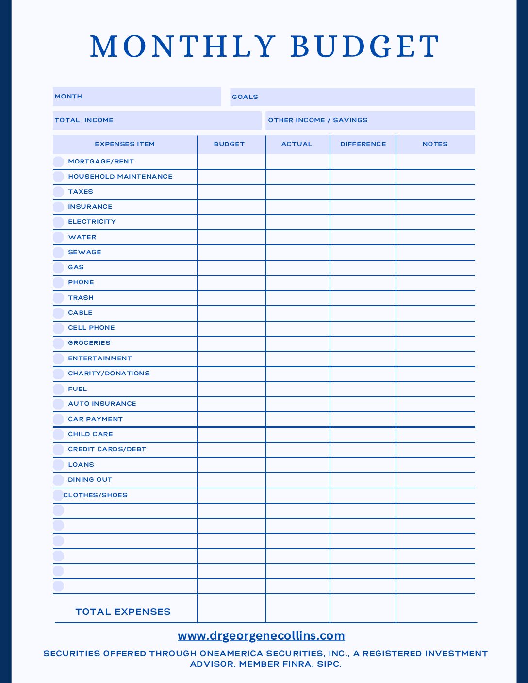 Monthly Budget Template - Financial Advisor for Nurses